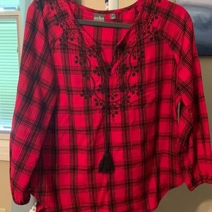 Black and Red light flannel top.